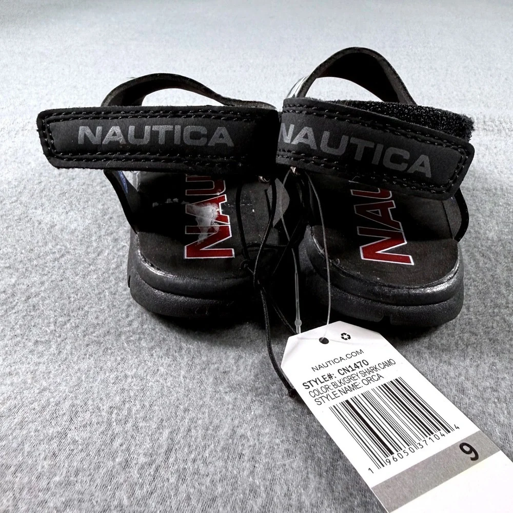 NWT Nautica Orca Toddler Boys Shark Camo Sandals Size 9 Black Grey‎ Water Shoes